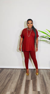 CUTEST 2PC ROUND NECK LOUNGE SET (Dark Rust)